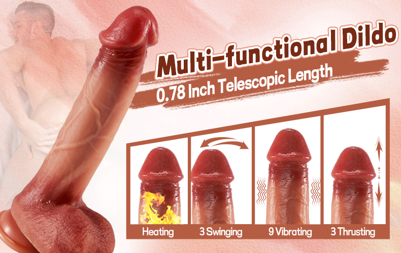 Wireless thrusting vibrating dildo made from body-safe silicone with up and down motion