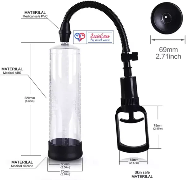 Manual Penis Enlargement Pump with Clear Cylinder Adjustable Vacuum Suction cock Enlargement loveluxtoys