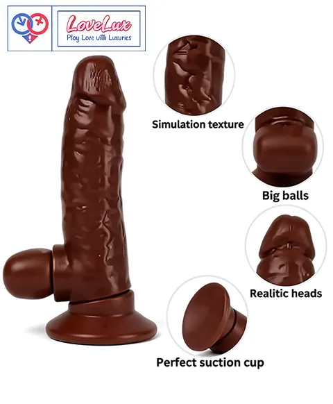 7 inch silicone dildo suction cup brown tone India By loveluxtoys