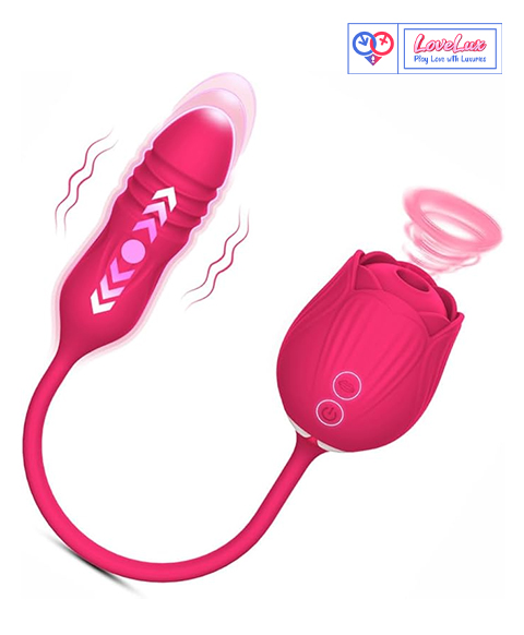 Female 2-in-1 Vvibrator, 10 Frequency Vibration+10 Frequency Suction G-spot Vibrator, Clitoral Nipple Stimulation Toy, Female and Couple Sex Game Toy, Red