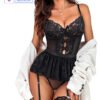 LoveLux Women's Valentine Wedding SpecialNight Lingerie Babydoll Bodysuit Bikini Sweemwear Set Two Piece Lingerie Set with Garter Clips