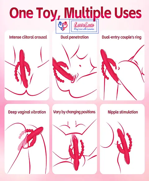 3 in 1 rabbit vibrator anal beads dildo 10 mode dual stimulation vibrator Pink Color India by LoveLuxToys