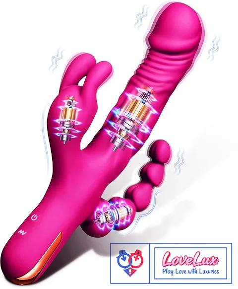 3 in 1 rabbit vibrator anal beads dildo 10 mode dual stimulation vibrator Pink Color India by LoveLuxToys