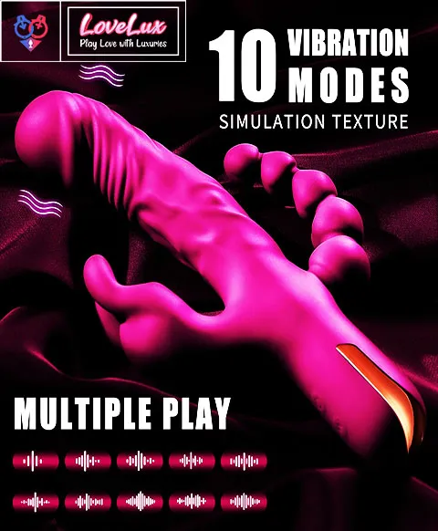 3 in 1 rabbit vibrator anal beads dildo 10 mode dual stimulation vibrator Pink Color India by LoveLuxToys