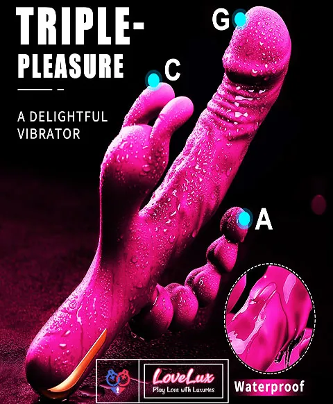 3 in 1 rabbit vibrator anal beads dildo 10 mode dual stimulation vibrator Pink Color India by LoveLuxToys