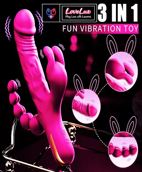 3 in 1 rabbit vibrator anal beads dildo 10 mode dual stimulation vibrator Pink Color India by LoveLuxToys