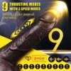 4-in-1 Remote Control 9 inch Strap-On Dildo Thrusting, Vibrating, swinging, Heating Massager Brown Tone India By LoveLuxToys