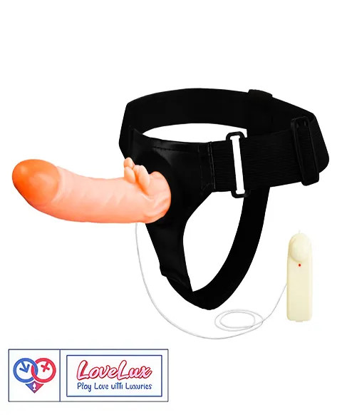 7 inch Realistic Vibrating Hollow Strap-on Dildo with Attached Vagina adjustable belt Flesh Tone in India by LoveLuxToys