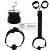 BDSM Bondage Restraint Kit Ball Gag Breathable, Wrist Cuffs & Collar couple Set black Color india By LoveLuxToys