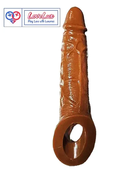 8 inch penis silicone girth enhancer sleeve with ball strap Brown Color India by LoveLuxToys
