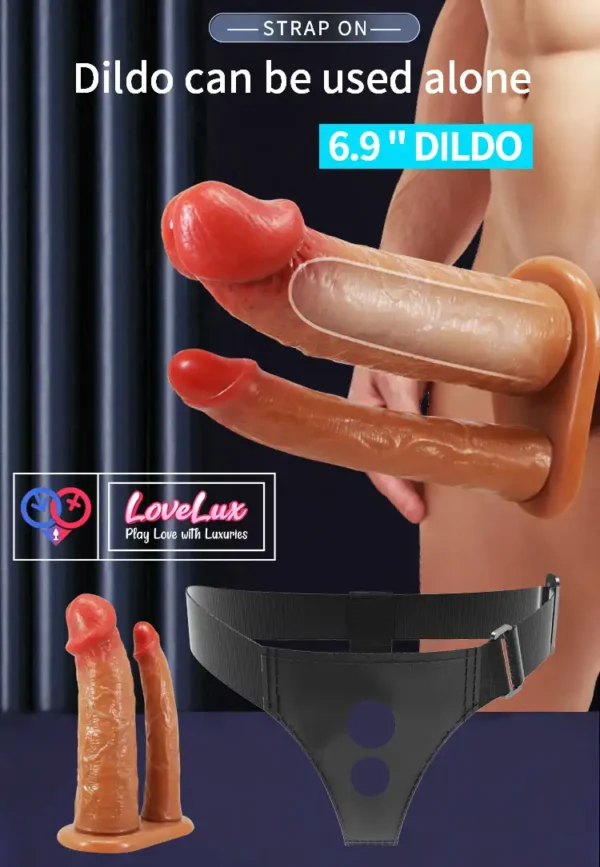 Pretty Love Hollow Strap-On Double Dildo Adjustable Harness Belt skin tone India by LoveLuxToys