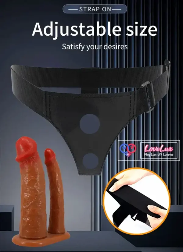 Pretty Love Hollow Strap-On Double Dildo Adjustable Harness Belt skin tone India by LoveLuxToys