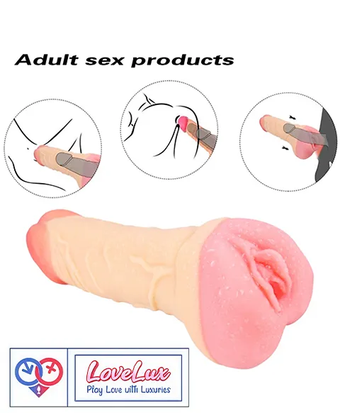 Relastic Dildo Penis Sleeve with attached Pocket Pussy flesh tone loveluxtoys India
