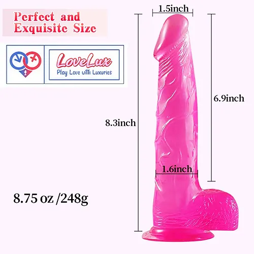 Pink color Jelly Strap-On Dildo with balls 8 Inch premium adjustable belt in India by LoveLuxToys