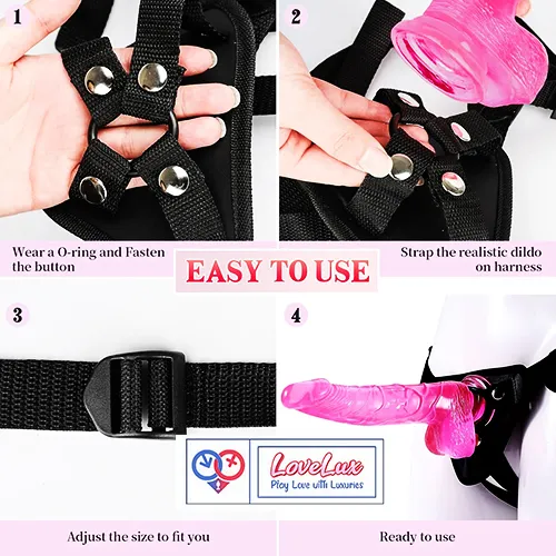 Pink color Jelly Strap-On Dildo with balls 8 Inch premium adjustable belt in India by LoveLuxToys