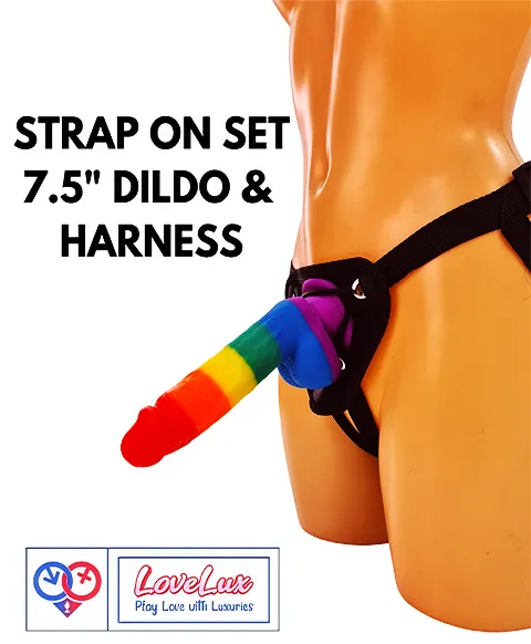 8 inch rainbow silicone strap on dildo with balls soft flexible India By LoveLuxToys