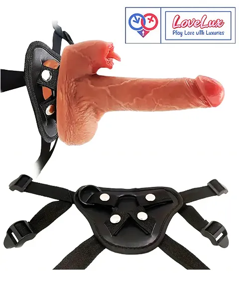 Automatic Thrusting Heated Vibrating Dildo with Licking Tongue 9 inch Strap-on dildo skin tone India by LoveLuxToys