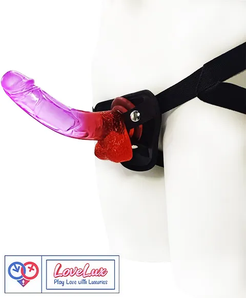 Twin Colour Pink red Jelly Strap-On Dildo without ball 9 Inch premium adjustable belt in India by LoveLuxToys