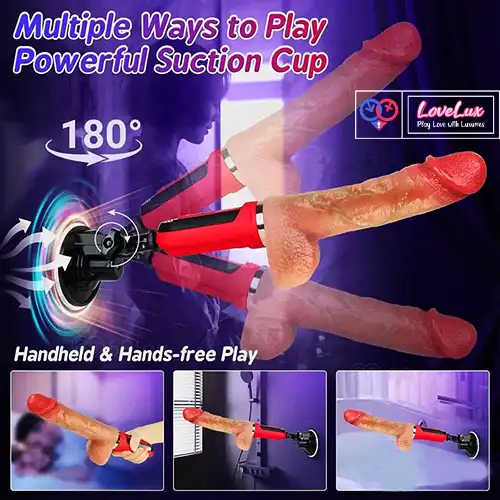 6 in 1 thrusting dildo machine with remote control. Multiple modes, powerful motor with Stand India by LoveLuxToys.com