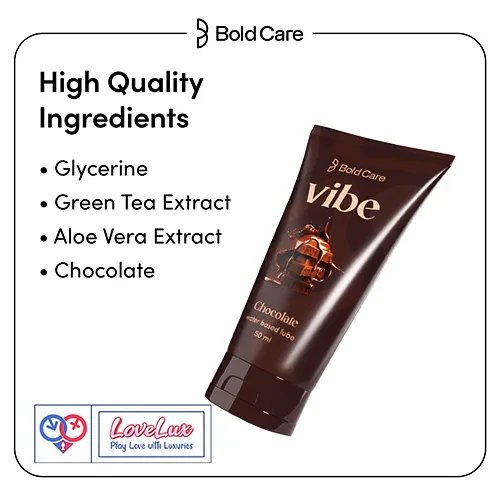Bold Care Vibe intimate lube and massage gel in chocolate flavour. Smooth, skin-friendly, and perfect for couples India by Loveluxtoys.com