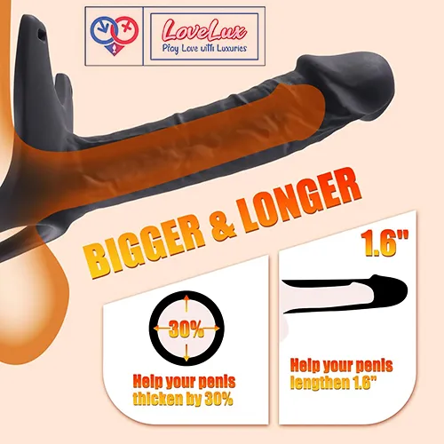 realistic hollow strap on dildo in black with wearable silicone sleeve design. Comfortable, body-safe, and secure fit India By loveluxtoys.com
