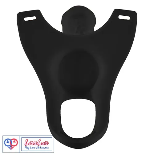 realistic hollow strap on dildo in black with wearable silicone sleeve design. Comfortable, body-safe, and secure fit India By loveluxtoys.com