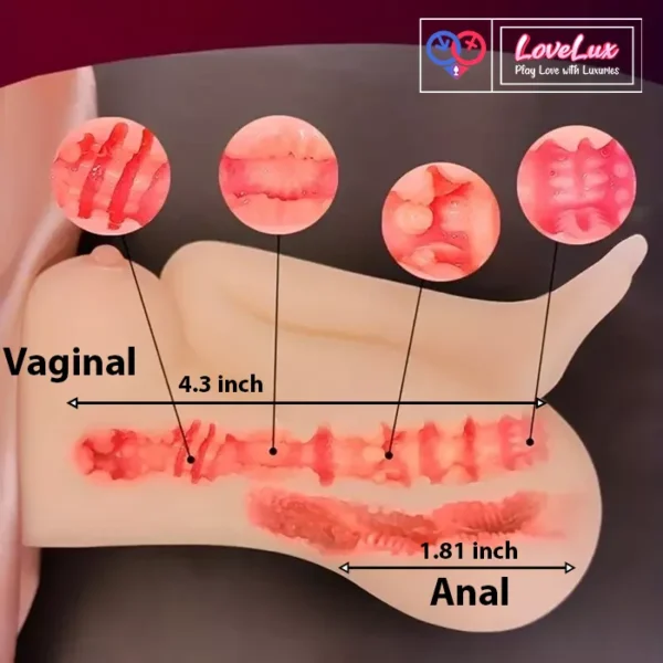 3D realistic mini sex doll masturbator with vagina, anal, and big breast design. Soft, lifelike, and easy to clean skin tone loveluxtoys