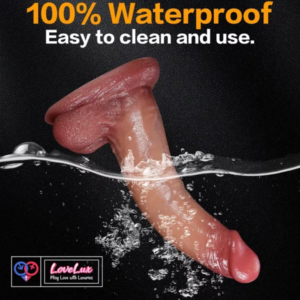 8 inch realistic foreskin dildo with sliding skin and balls design. Soft, lifelike, and body-safe for women skin color Buy Dildo online in India by LoveLuxtoys