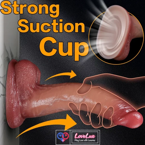 8 inch realistic foreskin dildo with sliding skin and balls design. Soft, lifelike, and body-safe for women skin color Buy Dildo online in India by LoveLuxtoys