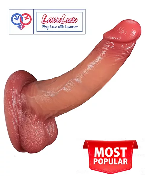 8 inch realistic foreskin dildo with sliding skin and balls design. Soft, lifelike, and body-safe for women skin color Buy Dildo online in India by LoveLuxtoys