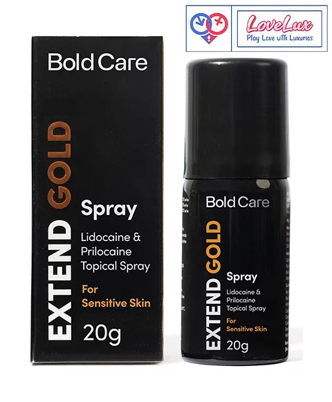Extend Gold delay spray with lidocaine and prilocaine formula for sensitive skin. Reduces sensitivity and helps delay for longer performance black color Buy Sex Toys in India by LoveLuxToys