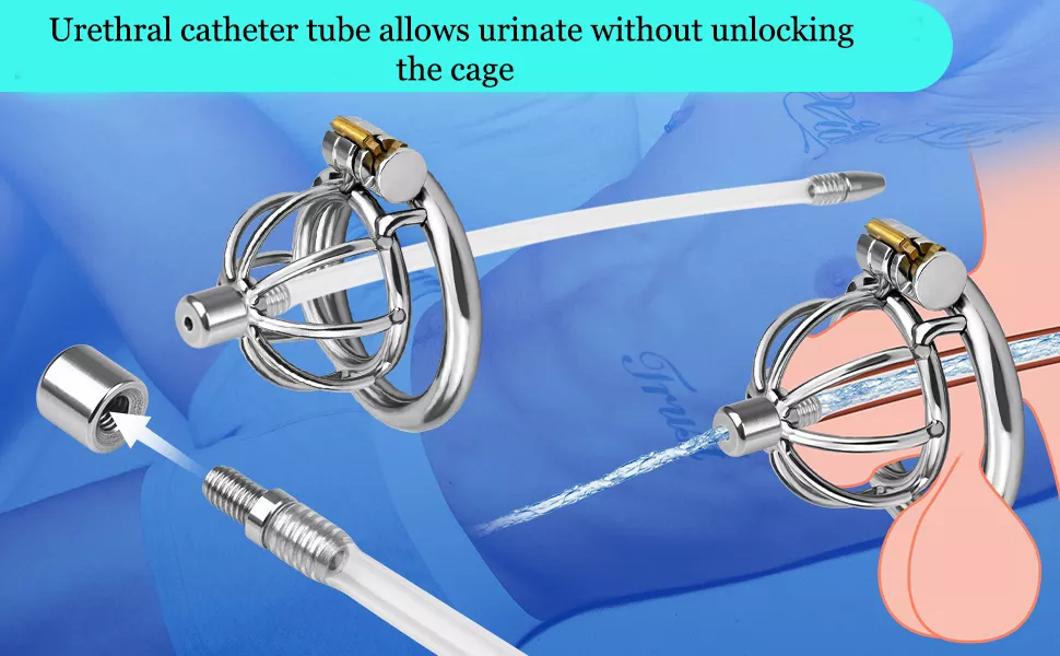 stainless steel male chastity cage with removable urethral tube and secure locking system Durable, hygienic, and ideal for fetish play penis lock device India by LoveLuxtoys
