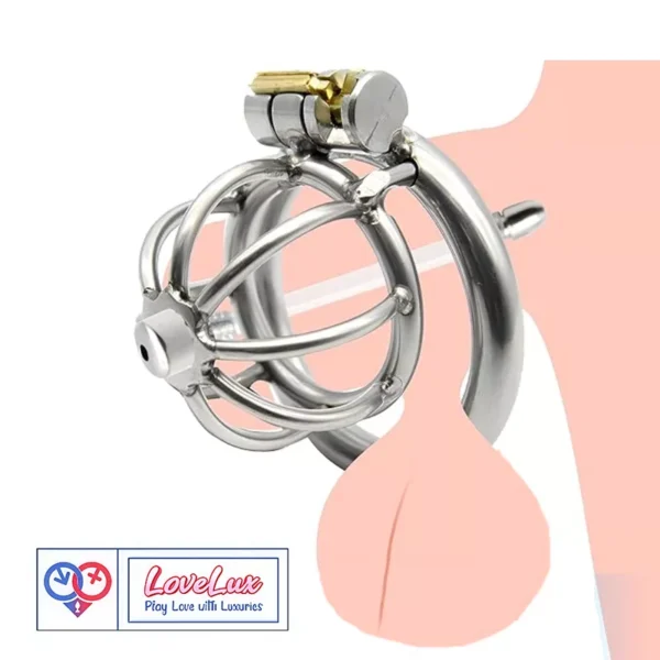 stainless steel male chastity cage with removable urethral tube and secure locking system Durable, hygienic, and ideal for fetish play penis lock device India by LoveLuxtoys