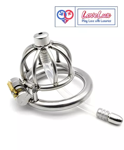 stainless steel male chastity cage with removable urethral tube and secure locking system Durable, hygienic, and ideal for fetish play penis lock device India by LoveLuxtoys