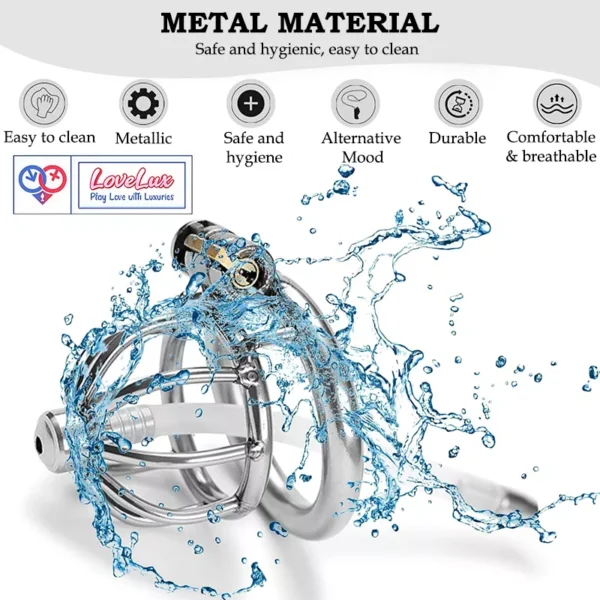 stainless steel male chastity cage with removable urethral tube and secure locking system Durable, hygienic, and ideal for fetish play penis lock device India by LoveLuxtoys