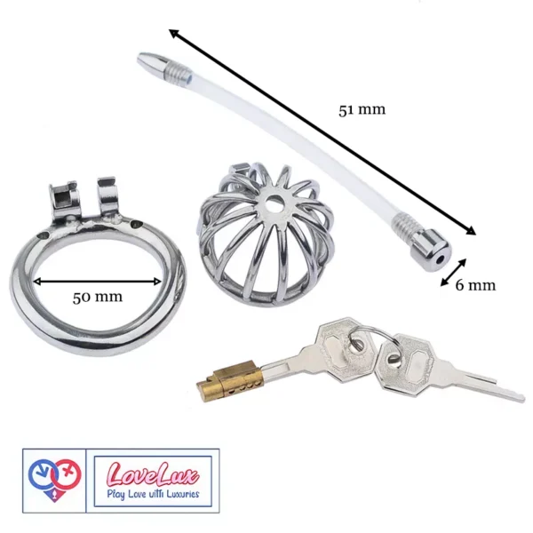 stainless steel male chastity cage with removable urethral tube and secure locking system Durable, hygienic, and ideal for fetish play penis lock device India by LoveLuxtoys
